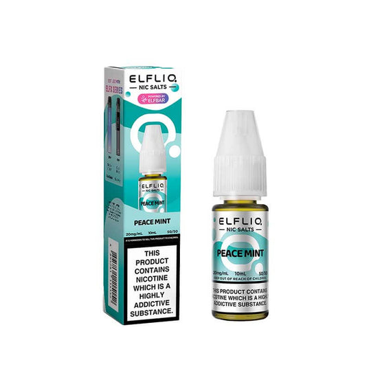 Peace Mint Nic Salt By ELFLIQ — 10ml ELFLIQ by Elf Bar e-liquid bottle with teal label on white background