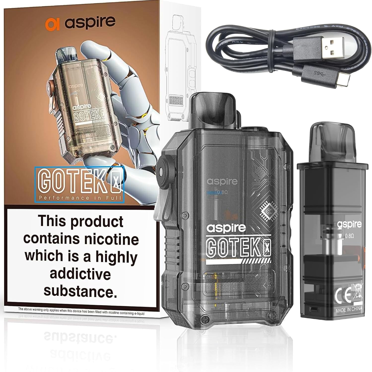 Aspire Gotek X Pod Kit Translucent Black Available At Norwich Vape UK