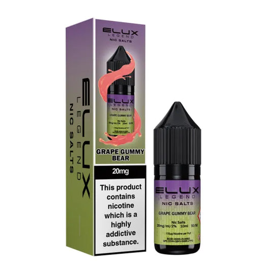 Elux Legend Grape Gummy Nic Salt E-Liquid 10ml Bottle – Available in 5mg, 10mg, 20mg Nicotine Strengths