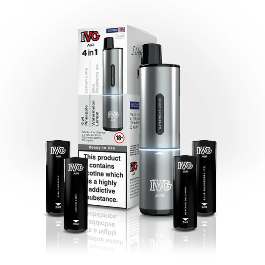 IVG vaping device and packaging on a white background