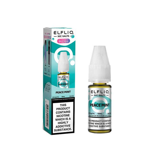 Peace Mint Nic Salt By ELFLIQ — 10ml ELFLIQ by Elf Bar e-liquid bottle with teal label on white background
