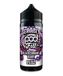 Seriously Pod Fill Blackcurrant Berry e-liquid bottle on a white background
