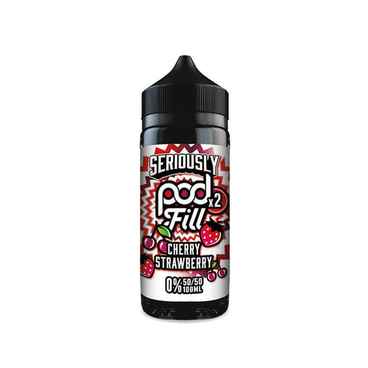 Vape pod bottle with cherry strawberry flavor on a white background