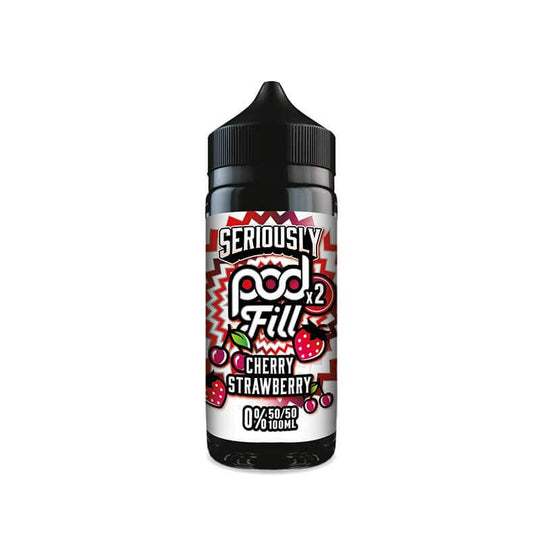 Vape pod bottle with cherry strawberry flavor on a white background