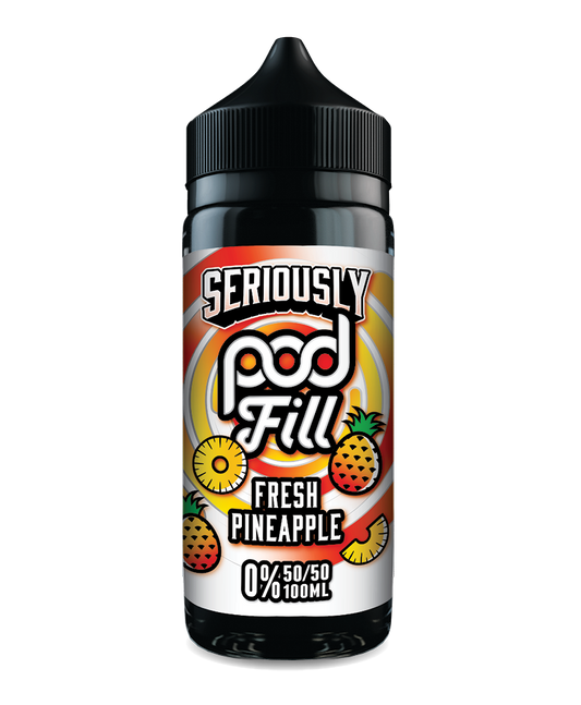 Vape pod with 'Seriously Pod Fill' branding and 'Fresh Pineapple' flavor on a white background