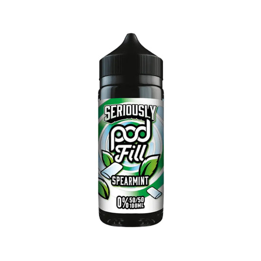 Seriously Pod Fill Spearmint vape juice bottle on a white background