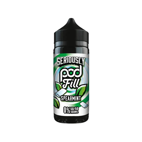 Seriously Pod Fill Spearmint vape juice bottle on a white background