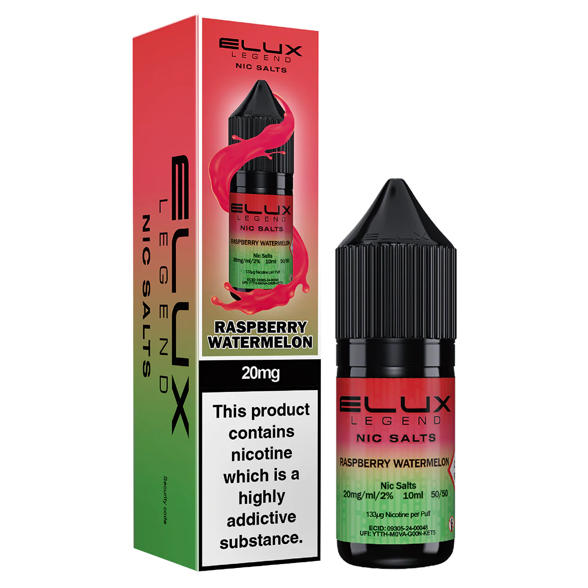 Elux Legend Raspberry Watermelon Nic Salt E-Liquid 10ml Bottle – Available in 5mg, 10mg, 20mg Nicotine Strengths